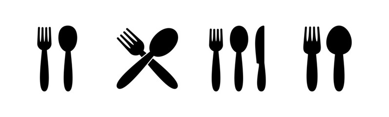 spoon and fork icon set. spoon, fork and knife icon vector. restaurant icon