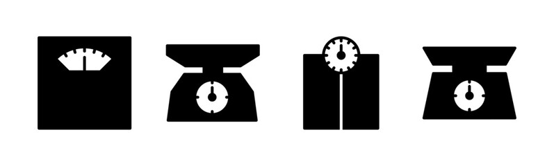 Scales icon set. Weight scale icon. Law scale icon. Justice