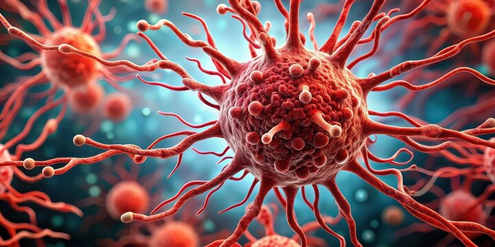 Red bacteria cell branching in hemoculture , microbiology, science, laboratory, research, petri dish, microscope, biological, cell division, infection, health, medical, biology