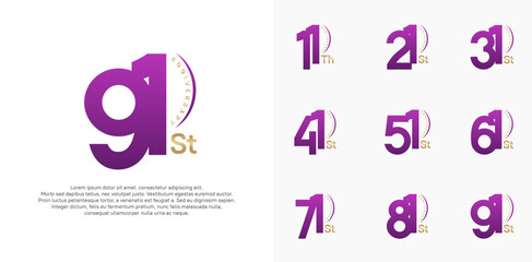 anniversary logotype vector set, purple and gold color can be use for special day celebration
