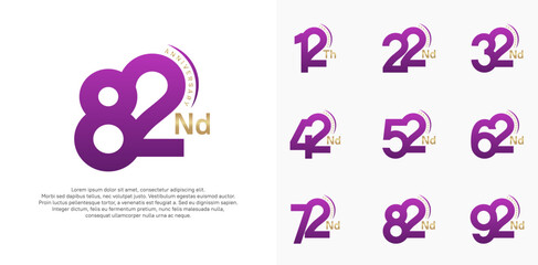 anniversary logotype vector set, purple and gold color can be use for special day celebration