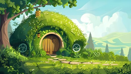 Fairy Tale Village. Leprechaun house. Nature landscape 