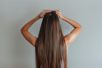 Fototapeta premium Rear shot of woman showing long black hair