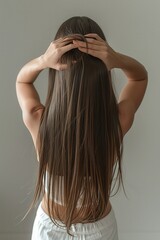 Fototapeta premium Rear shot of woman showing long black hair