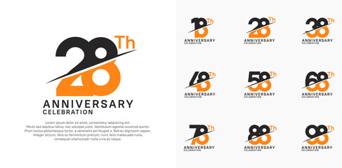anniversary logotype vector set with black and orange color and slash for celebration day