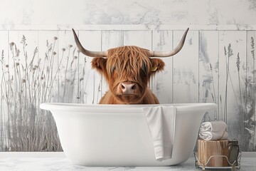Bathroom Cute Highland Cow Funny Art 