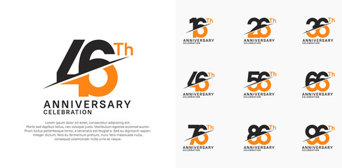 anniversary logotype vector set with black and orange color and slash for celebration day