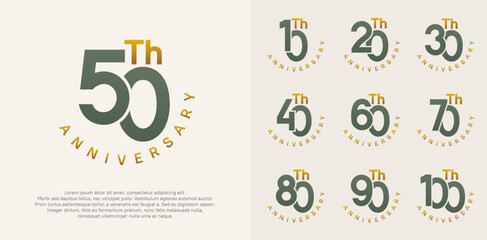 anniversary set vector design with green and gold color for celebration moment