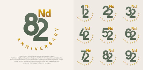 anniversary set vector design with green and gold color for celebration moment