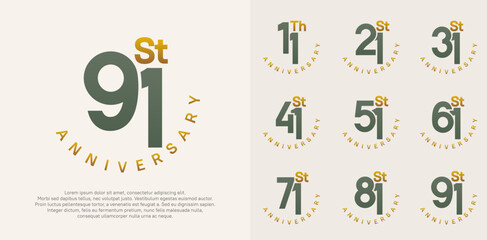 anniversary set vector design with green and gold color for celebration moment