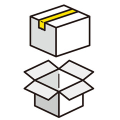 閉じたダンボール箱と開いたダンボール箱のイラスト