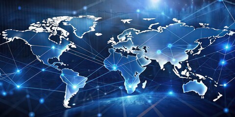 Fototapeta premium A close-up image of a global network map overlaid with financial charts and graphs, banking, finance, success, growth, development, global, network, stock market, investment, strategy, analysis