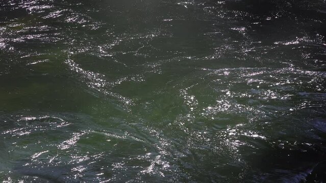 Sun reflection in flowing water, Traun Falls, River Traun, Roitham am Traunfall, Traunviertel, Upper Austria, Austria, Europe