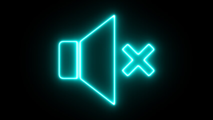 Neon Volume off icon. Neon speaker mute icon isolated on black background. glowing No sound icon.