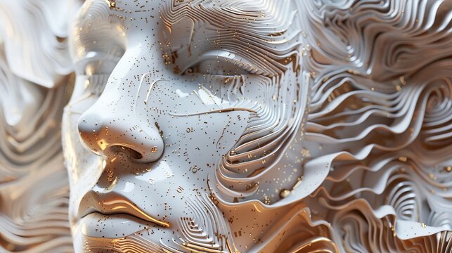 a high tech sculpture of perplexed face and thinking expression made on concept of Zeno's paradoxes by Zeno of Elea