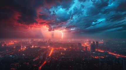 Thunderstorm Over the City at Night