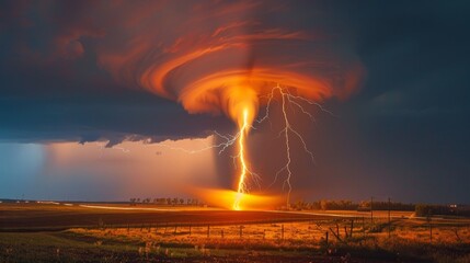 Fiery Lightning Strike on Stormy Horizon