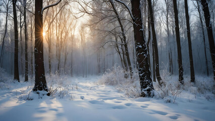 Sunlit Forest in Wintertime
