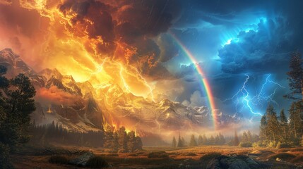 Dramatic Weather Phenomena Over Mountain Landscape