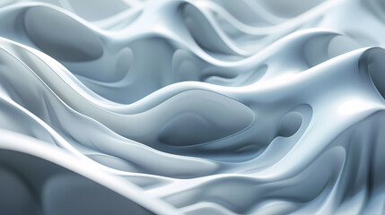 Fototapeta premium Abstract waves of smooth, flowing shapes in gradient shades of blue and white, creating a sense of fluidity and motion.
