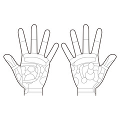 手のひらの反射区のモノクロイラスト