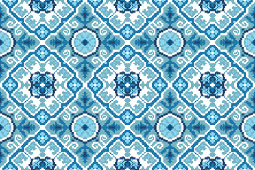 Ikat Abstract Ethnic art. Seamless pattern in tribal, folk embroidery, and Mexican style. Aztec geometric art ornament print. Design for carpet, cover wallpaper, wrapping, fabric, clothing