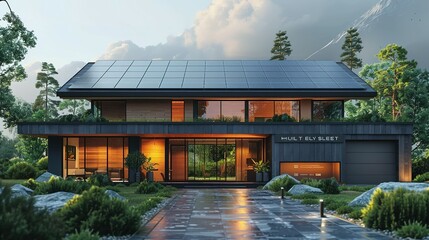 Obraz premium Efficient Energy Storage: Wide Banner Infographic for Smart Home Solutions