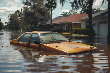 Flooded Car in Neighborhood