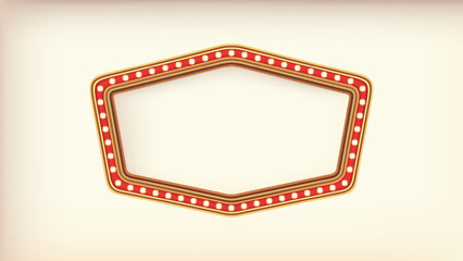 Retro advertising sign red marquee gold light board on white background. Vector illustration