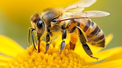 Fototapeta premium the bee with remains of pollen on its legs generative ai