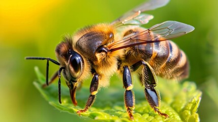 the bee with remains of pollen on its legs generative ai