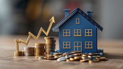 Real Estate Growth Concept with House Replica and Coins