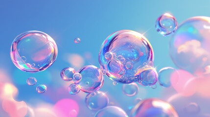 Iridescent Bubbles Floating in a Dreamy Sky
