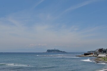 鎌倉の稲村ヶ崎の海岸線と江の島
