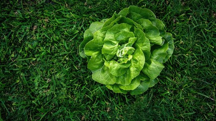 Fototapeta premium Lettuce placed on green grass
