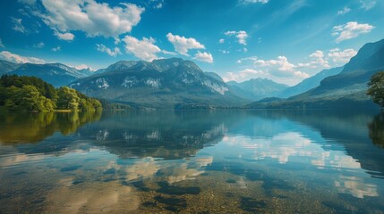 Fototapeta premium Calm Lake with Mountain Reflections