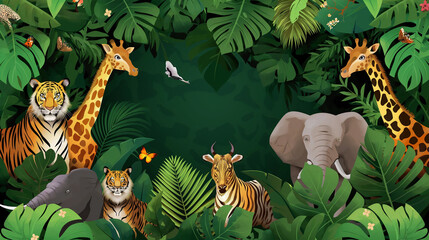 Tropical and Safari animal background, Illustration.