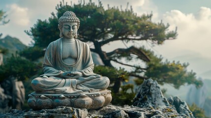 Serene Buddha Statue in Natural Setting