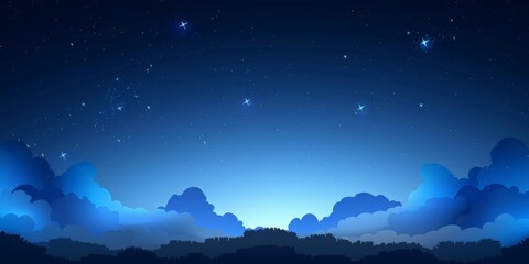 Obraz premium An illustration depicting a night sky with stars and clouds, perfect for a calming or peaceful background