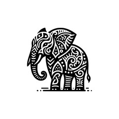 doodle tribal art style black outline of elephant vector illustration