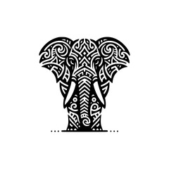 doodle tribal art style black outline of elephant vector illustration