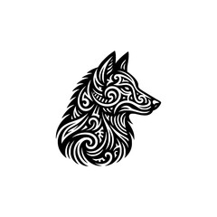 doodle tribal art style black outline of dog vector illustration