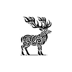 doodle tribal art style black outline of deer vector illustration