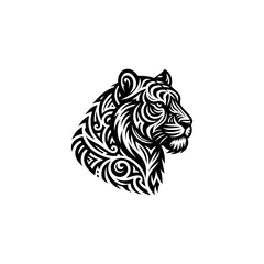 doodle tribal art style black outline of head tiger vector illustration