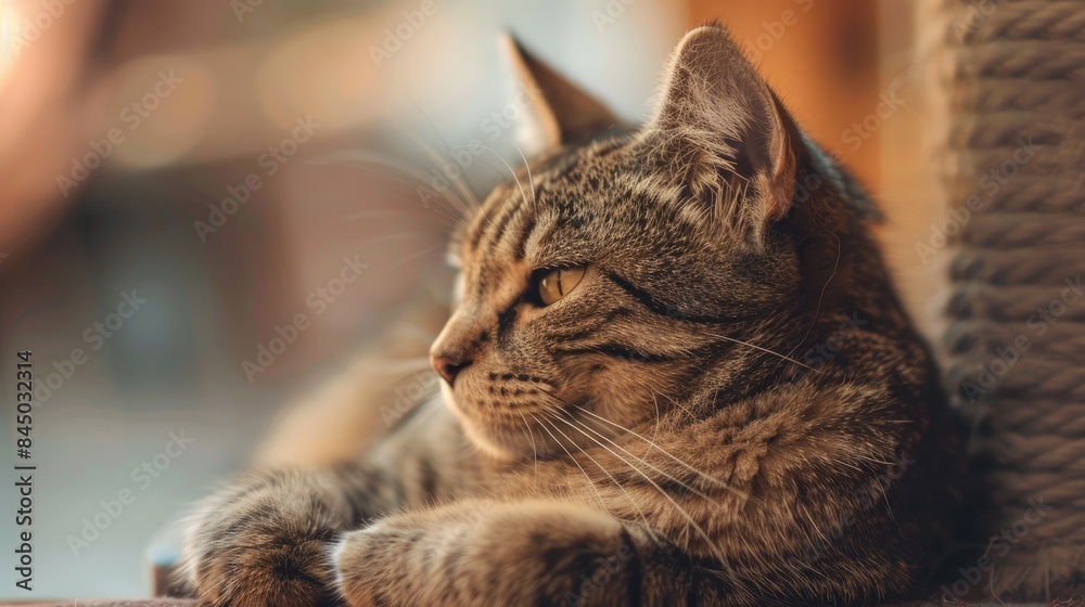 Poster Contemplative young cat with brown fur pondered the essence of existence