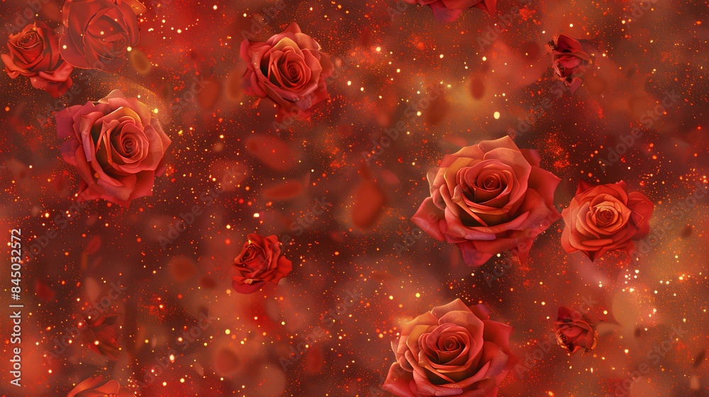 Poster red rose background with stars