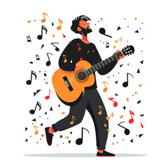 Young man playing guitar flat design illustration