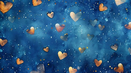 Fototapeta premium blue-violet pattern with hearts and stars