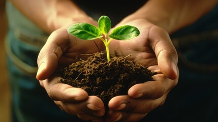 Hands holding a young plant generative ai