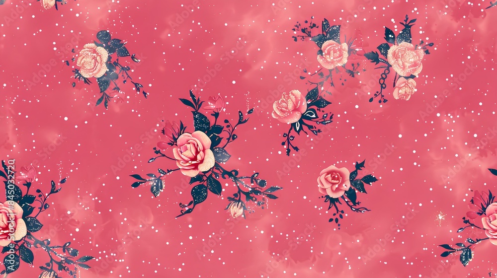 Wall mural pink background with flowers